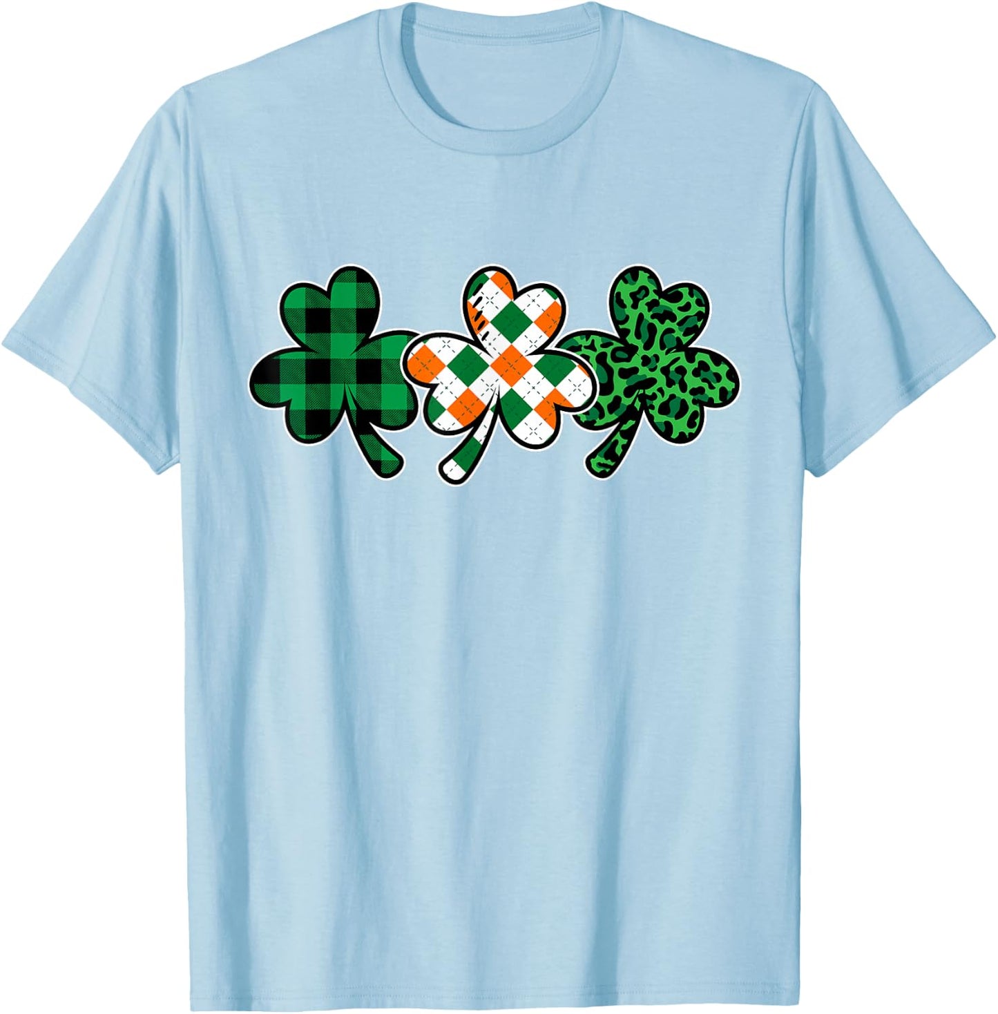 Women's St Patricks Day Shirt Plaid Leopard Green Shamrock T-Shirt - T-Shirt | Light Blue
