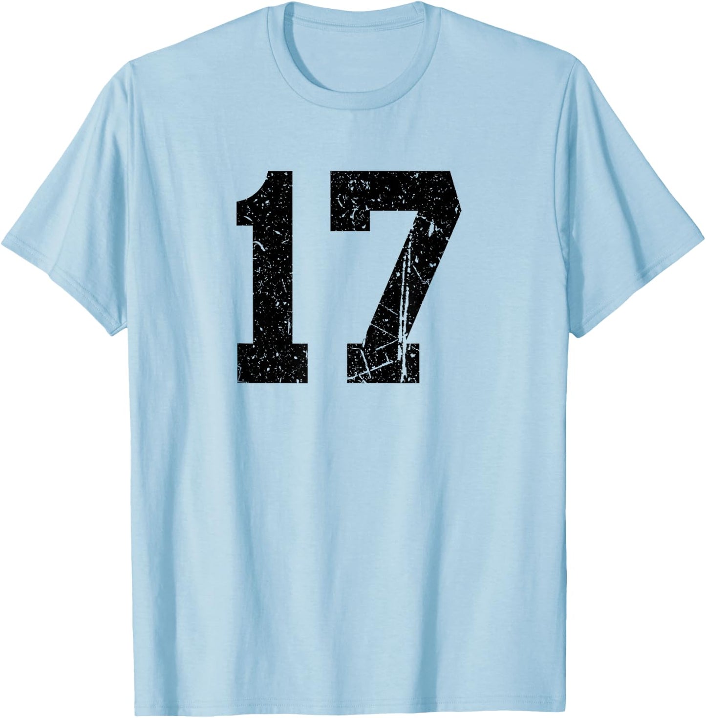 Distressed Black Sports Team Number 17 T-Shirt - T-Shirt | Light Blue