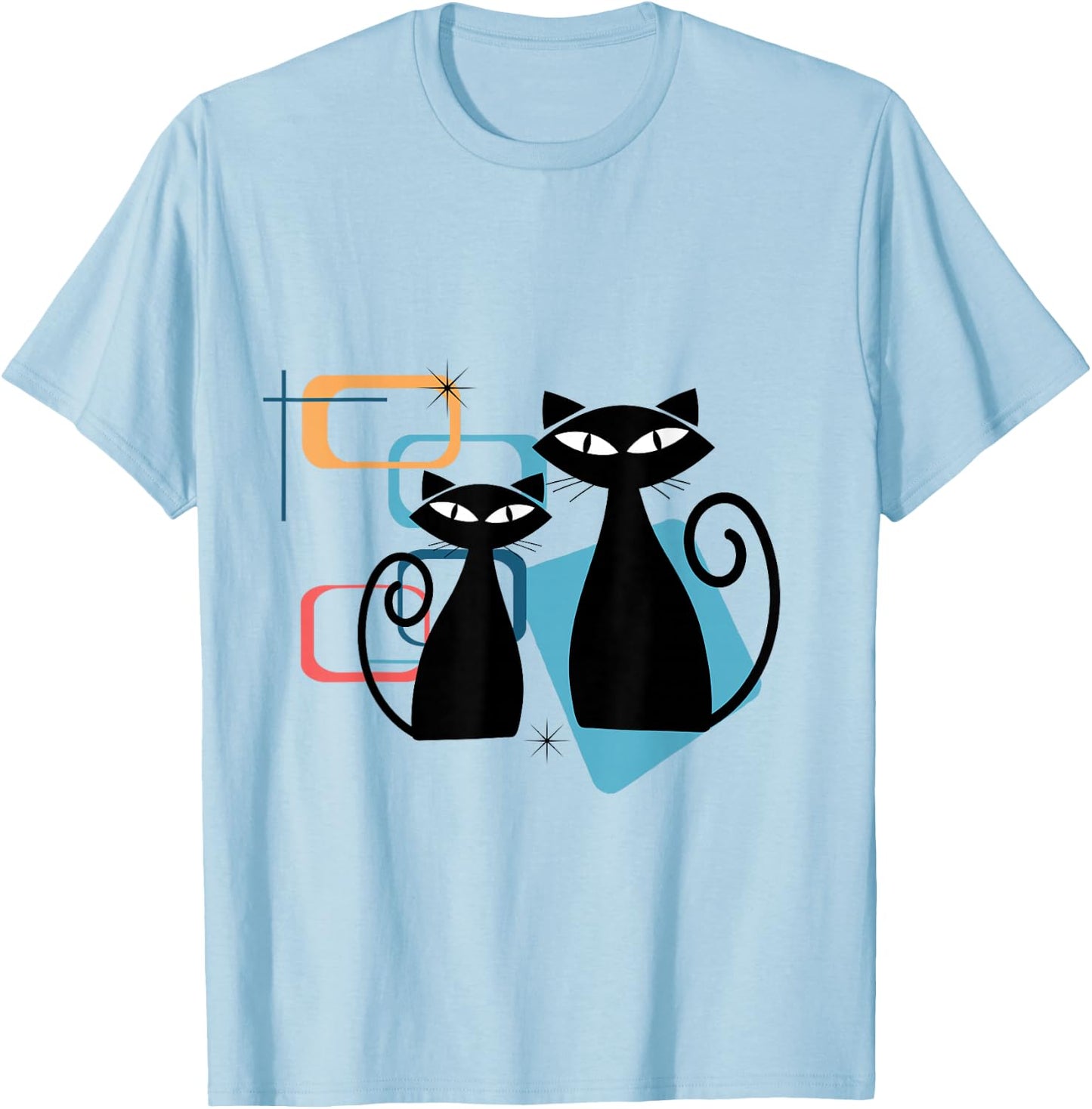 Retro Atomic Age Mid-Century Twin Cat Vintage Modern Design T-Shirt - T-Shirt | Light Blue