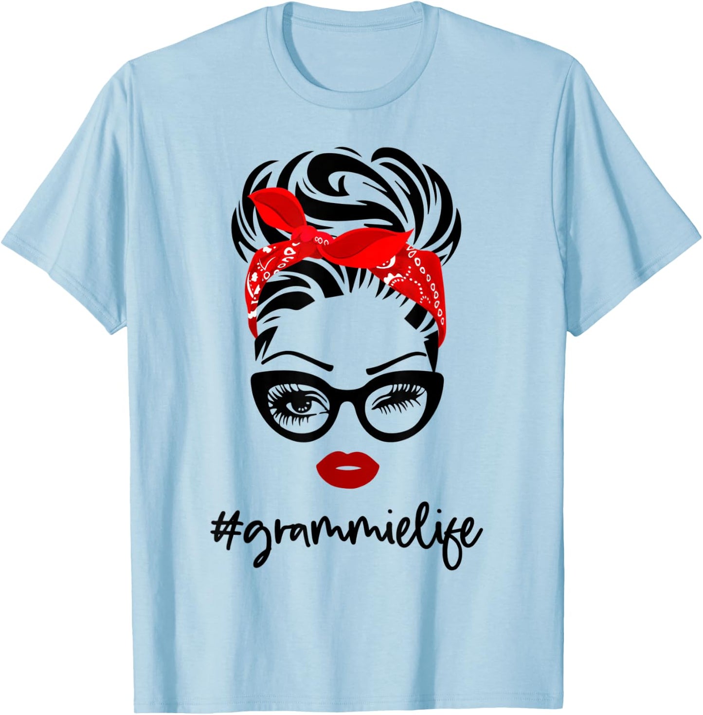#grammieLife grammie Life Vintage Wink Eye Woman Face Gifts T-Shirt - T-Shirt | Light Blue