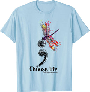 Choose life suicide Awareness Colorful Dragonfly T-Shirt - T-Shirt | Light Blue