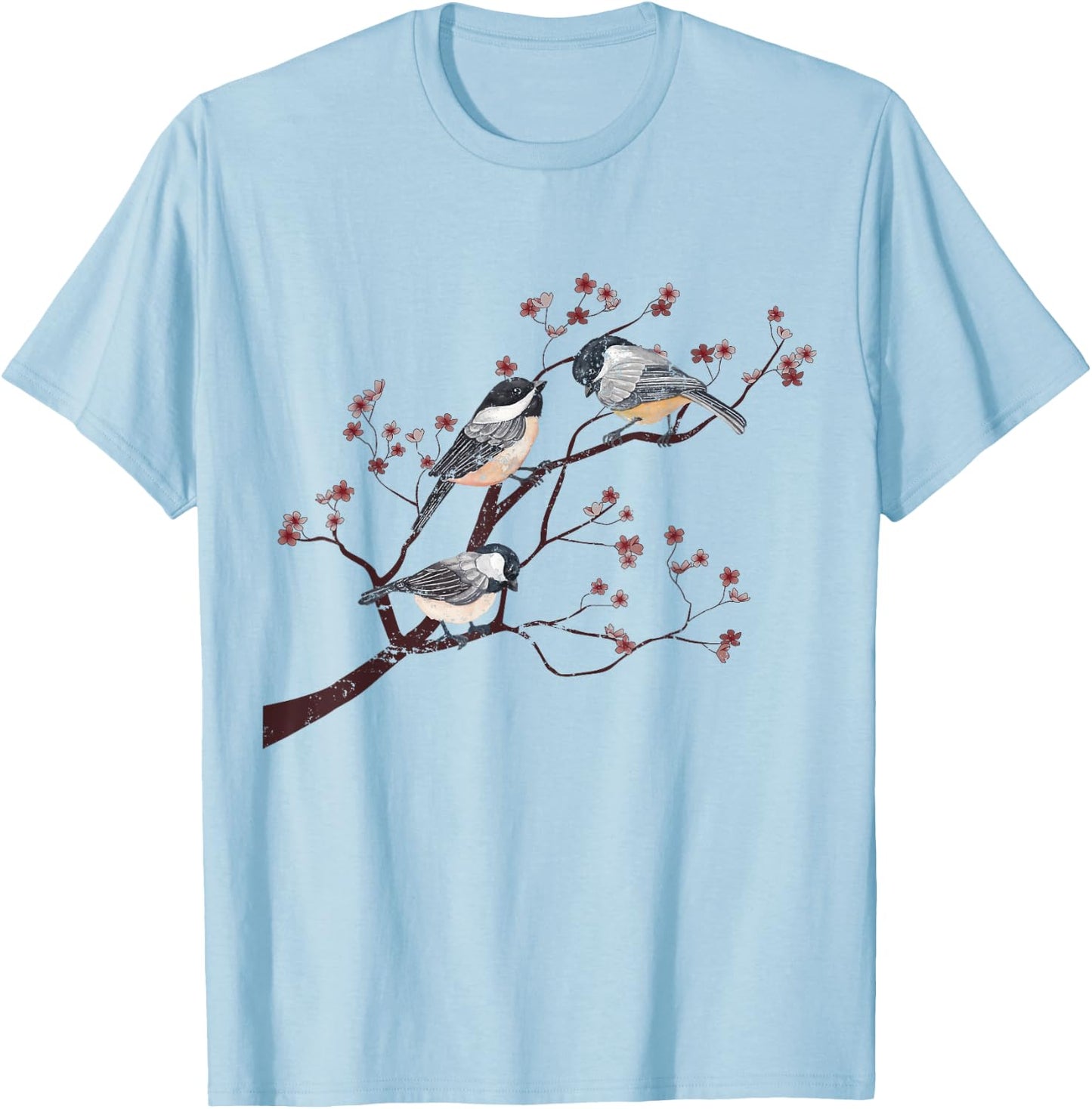 Bird Watcher Chickadee Vintage Nature Blossom Birds T-Shirt - T-Shirt | Light Blue