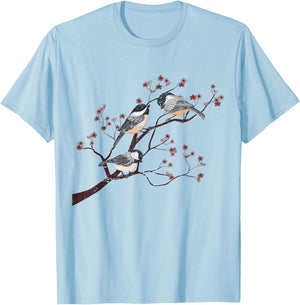 Bird Watcher Chickadee Vintage Nature Blossom Birds T-Shirt - T-Shirt | Light Blue