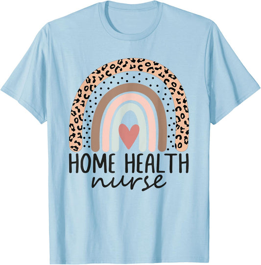 Home Health Nurse Home Care Nursing leopard rainbow T-Shirt - T-Shirt | Light Blue