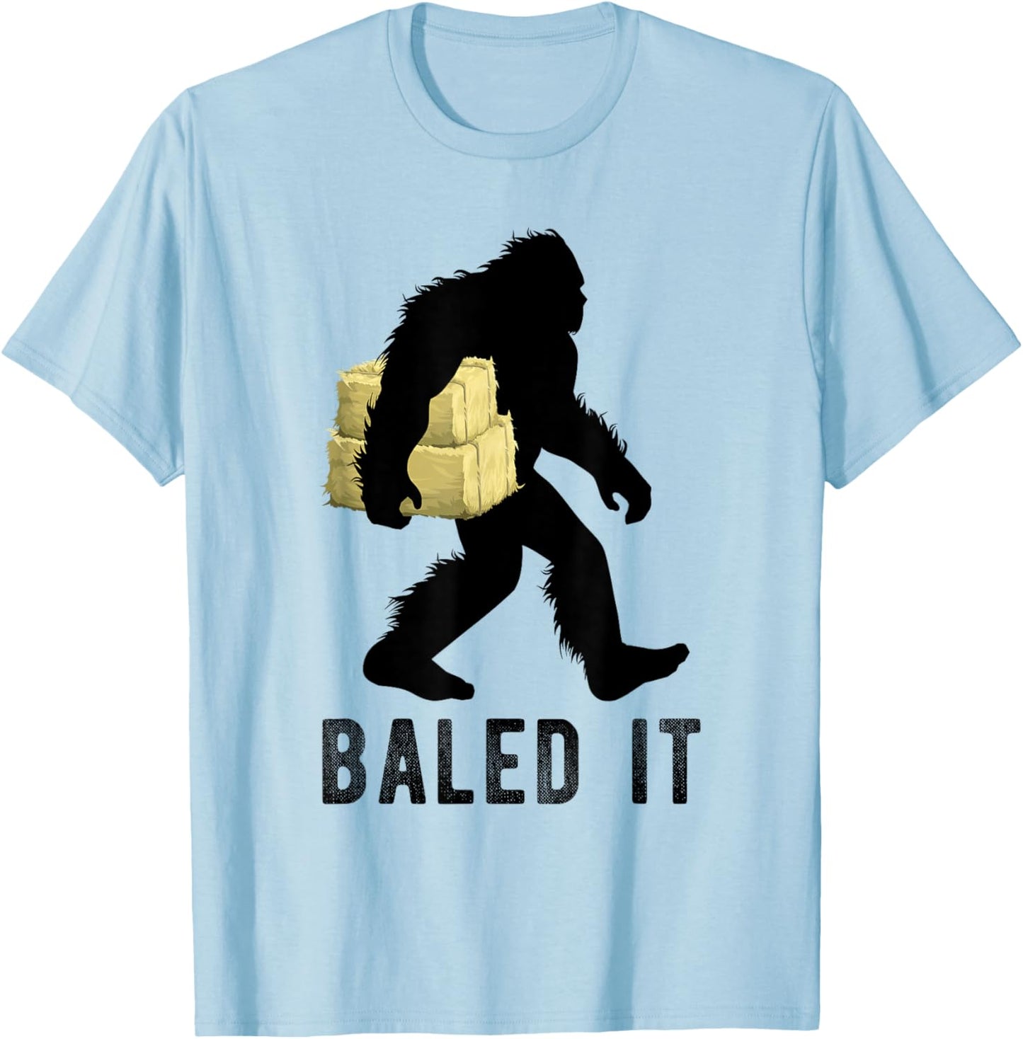Bigfoot Farmer With Hay Bale Funny Sasquatch Farming T-Shirt - T-Shirt | Light Blue