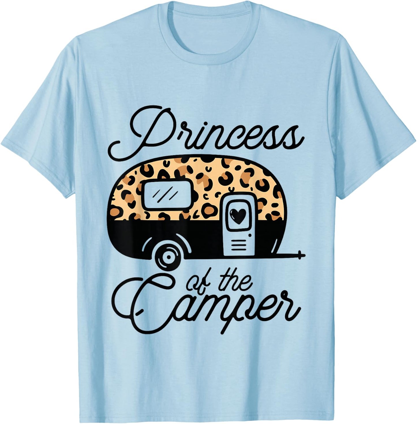 Princess of the Camper Leopard Women Camper Camping Traveler T-Shirt - T-Shirt | Light Blue