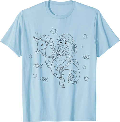 Mermaid seahorse unicorn coloring for kids