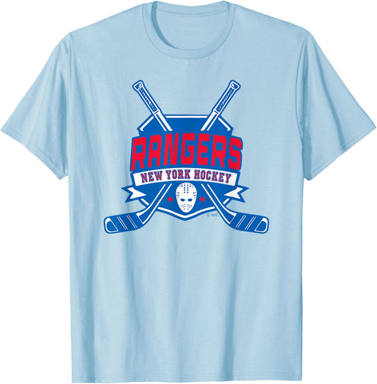 New York Rangers Hockey Sticks White Officially Licensed T-Shirt - T-Shirt | Light Blue