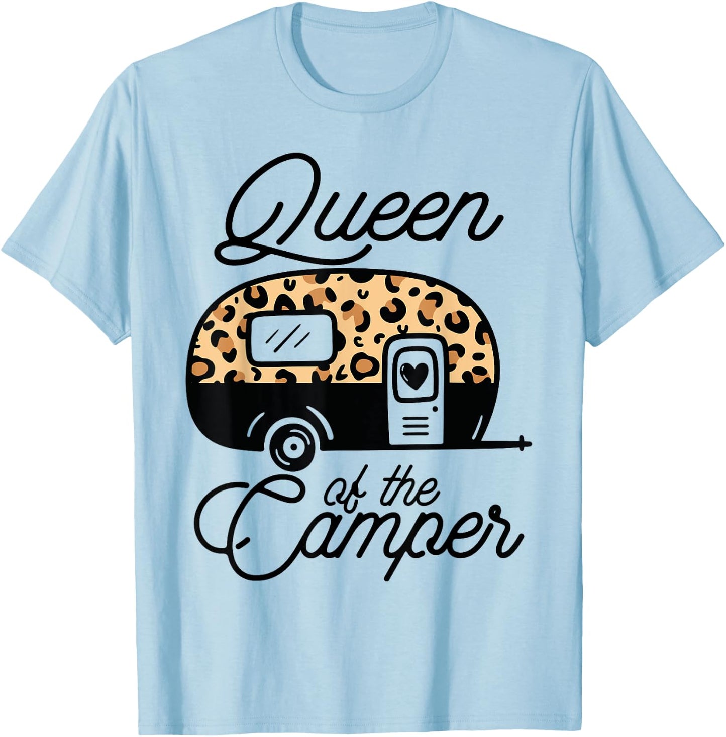 Queen of the Camper Leopard Women Camper Camping Traveler T-Shirt - T-Shirt | Light Blue