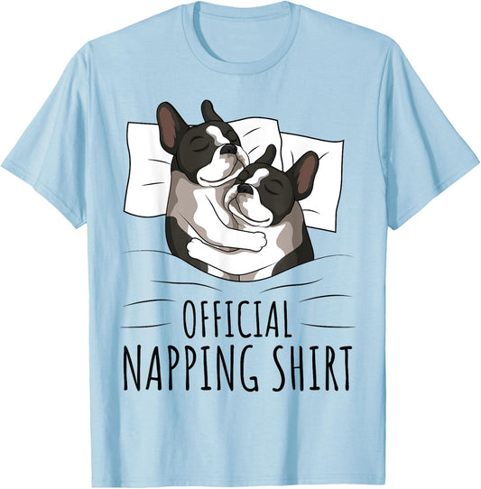 Sleeping Boston Terrier Dog Lover Official Napping Women Kids T-Shirt - T-Shirt | Light Blue