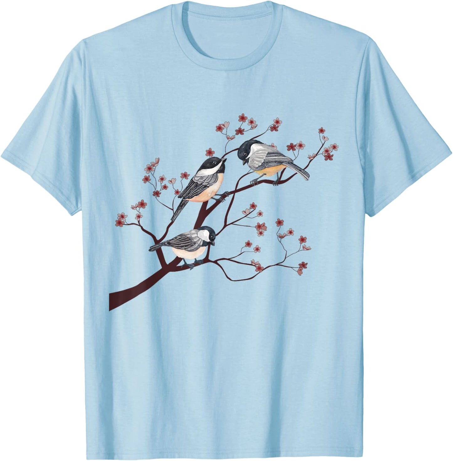 Bird Watching Nature Animal Vintage Blossom Chickadee T-Shirt - T-Shirt | Light Blue
