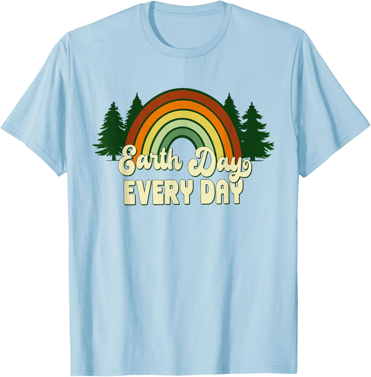 Earth Day Everyday Rainbow Pine Trees T-Shirt - T-Shirt | Light Blue