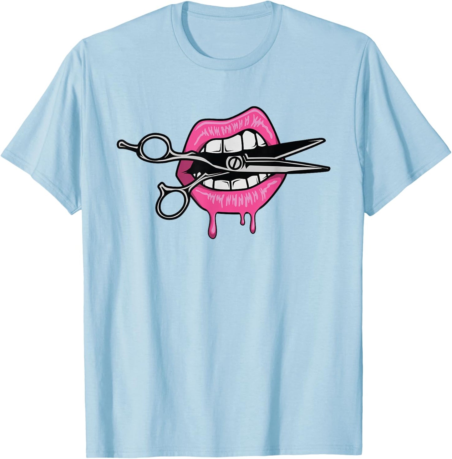 Sassy Lips Biting Scissors Hairdresser/Barber Gift T-Shirt - T-Shirt | Light Blue