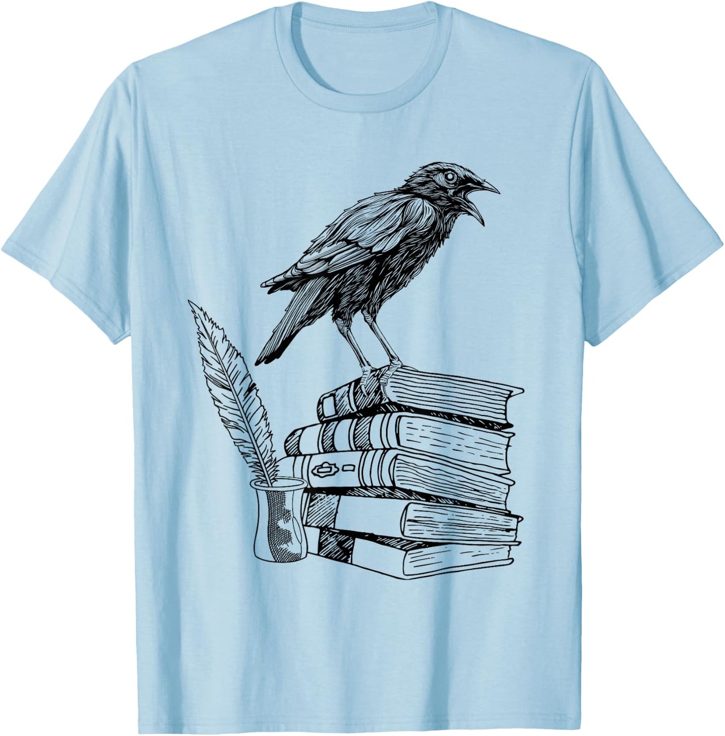Dark Academia Aesthetic Raven Crow On Old Vintage Books T-Shirt - T-Shirt | Light Blue