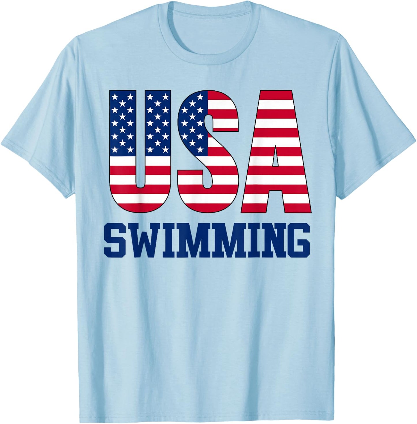 USA with American Flag Swimming Sports T-Shirt - T-Shirt | Light Blue