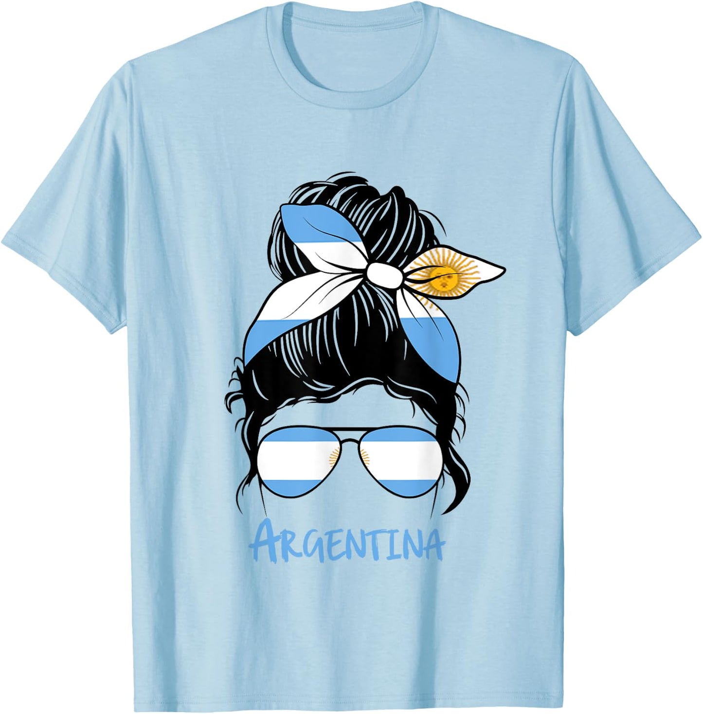 Argentine Girl Bandana Glasses Flag Colors Latina Pride T-Shirt - T-Shirt | Light Blue