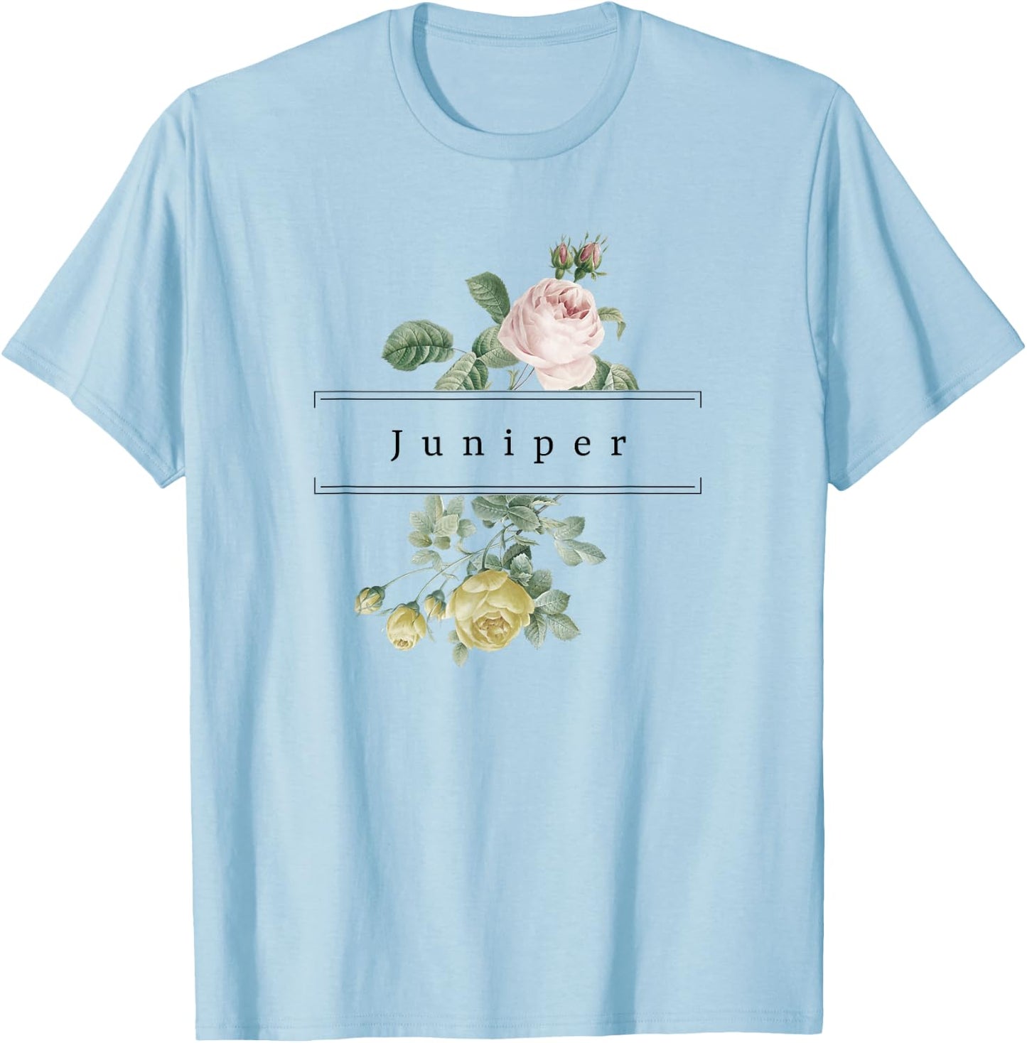Juniper First Name Vintage Roses Wedding Shower Rose T-Shirt - T-Shirt | Light Blue