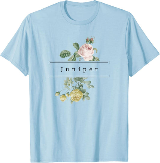 Juniper First Name Vintage Roses Wedding Shower Rose T-Shirt - T-Shirt | Light Blue