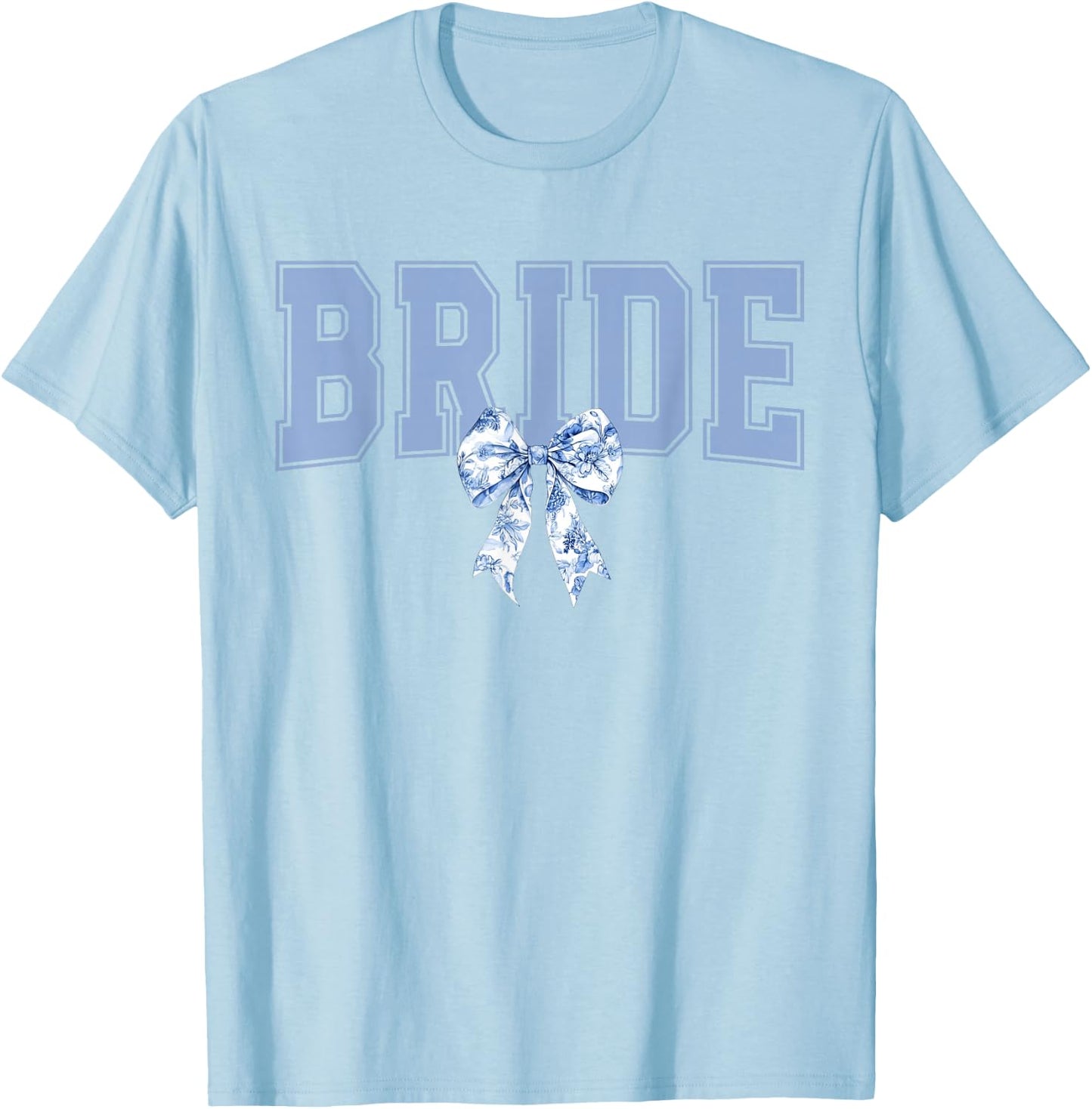 Bride Floral Blue Toile Coquette Bow Bridal Party Wedding T-Shirt - T-Shirt | Light Blue