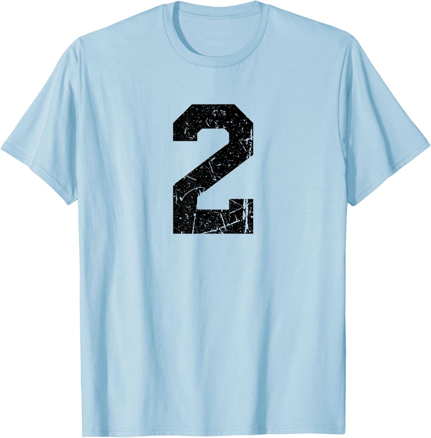 Distressed Black Sports Team Number #2 T-Shirt - T-Shirt | Light Blue
