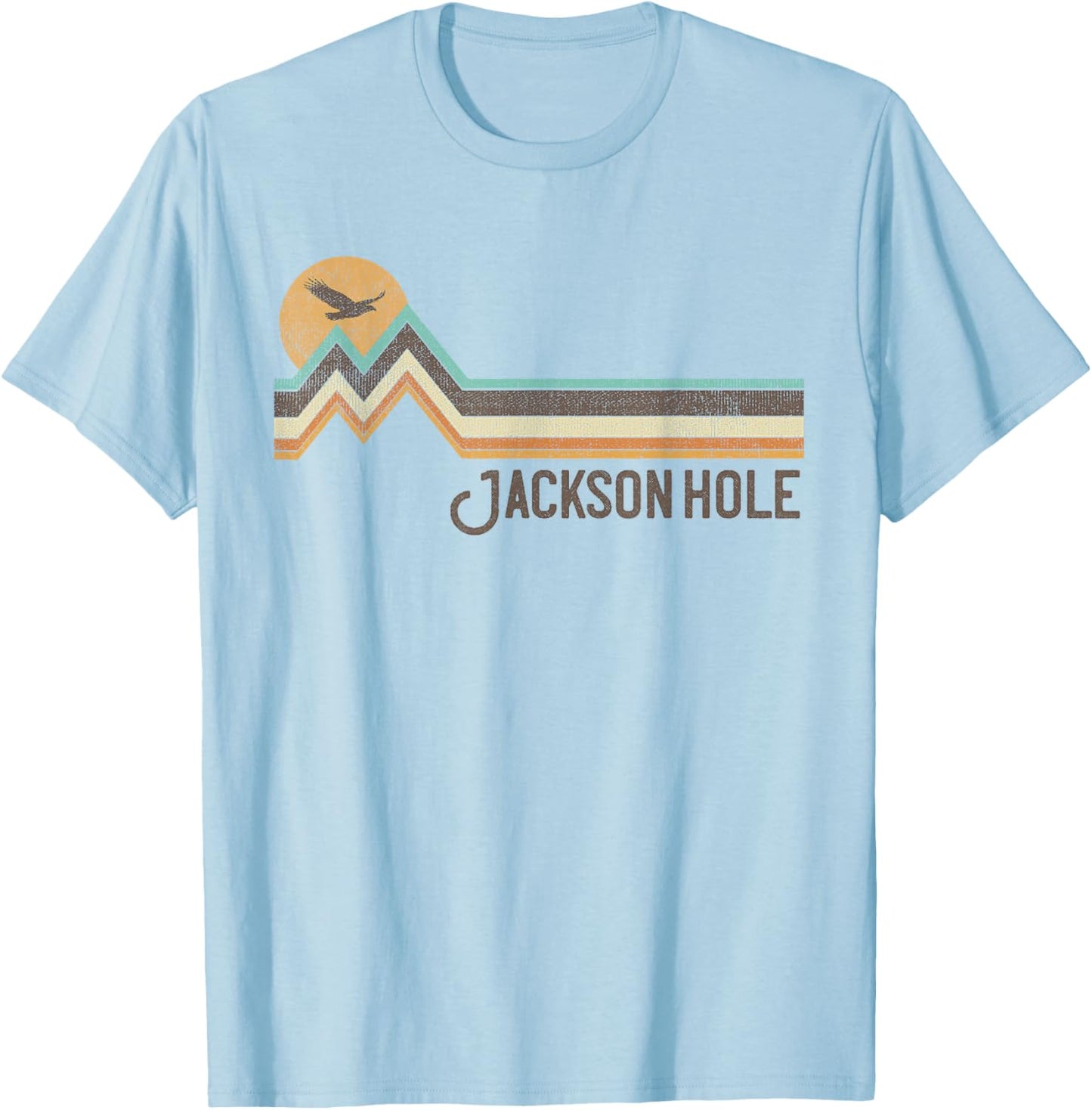 Jackson Hole Wyoming 70s 80s Retro Style Vintage Distressed T-Shirt - T-Shirt | Light Blue