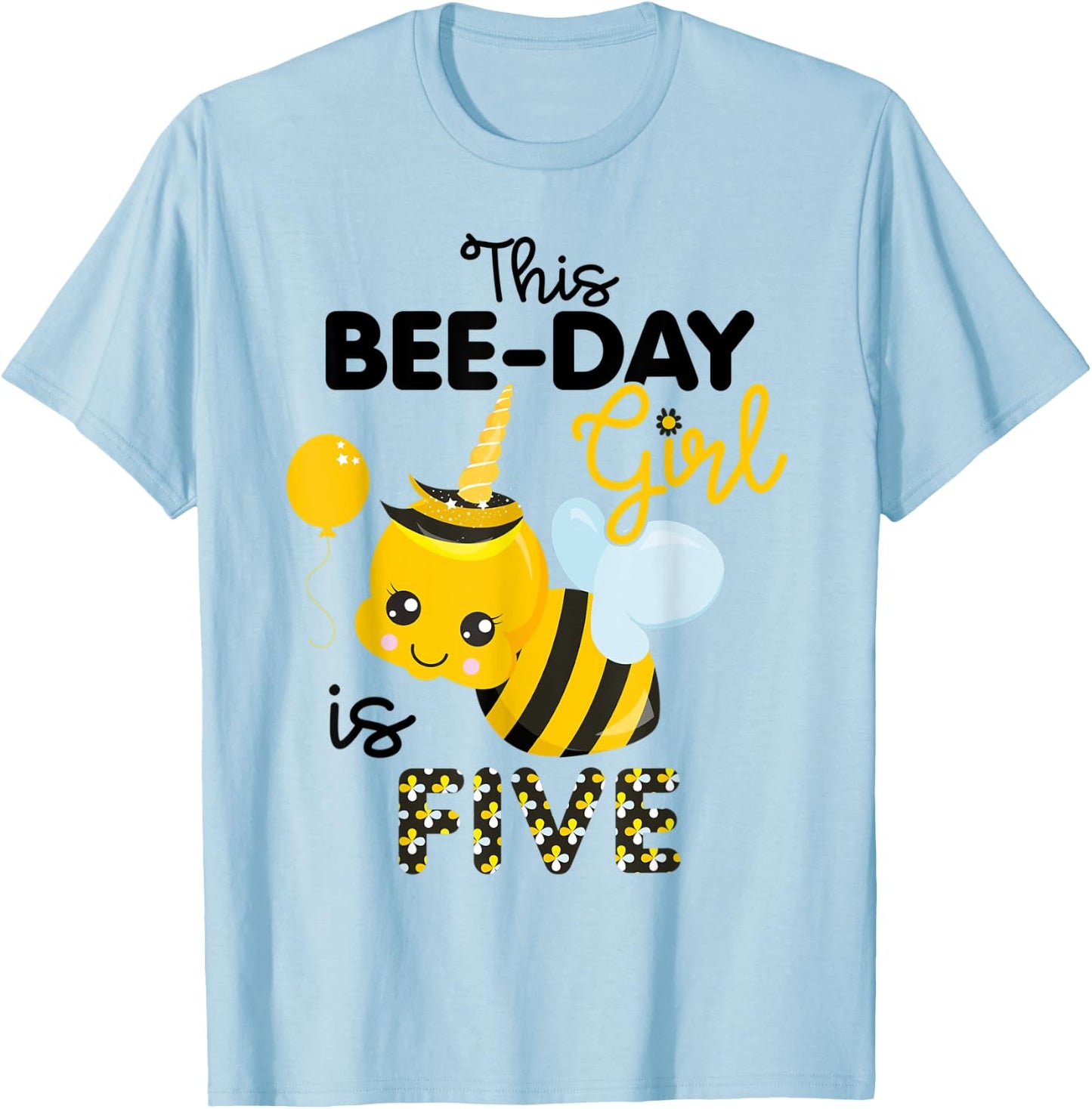 5th Birthday Girl Bee Themed 5 Year Old Bday Matching Party T-Shirt - T-Shirt | Light Blue