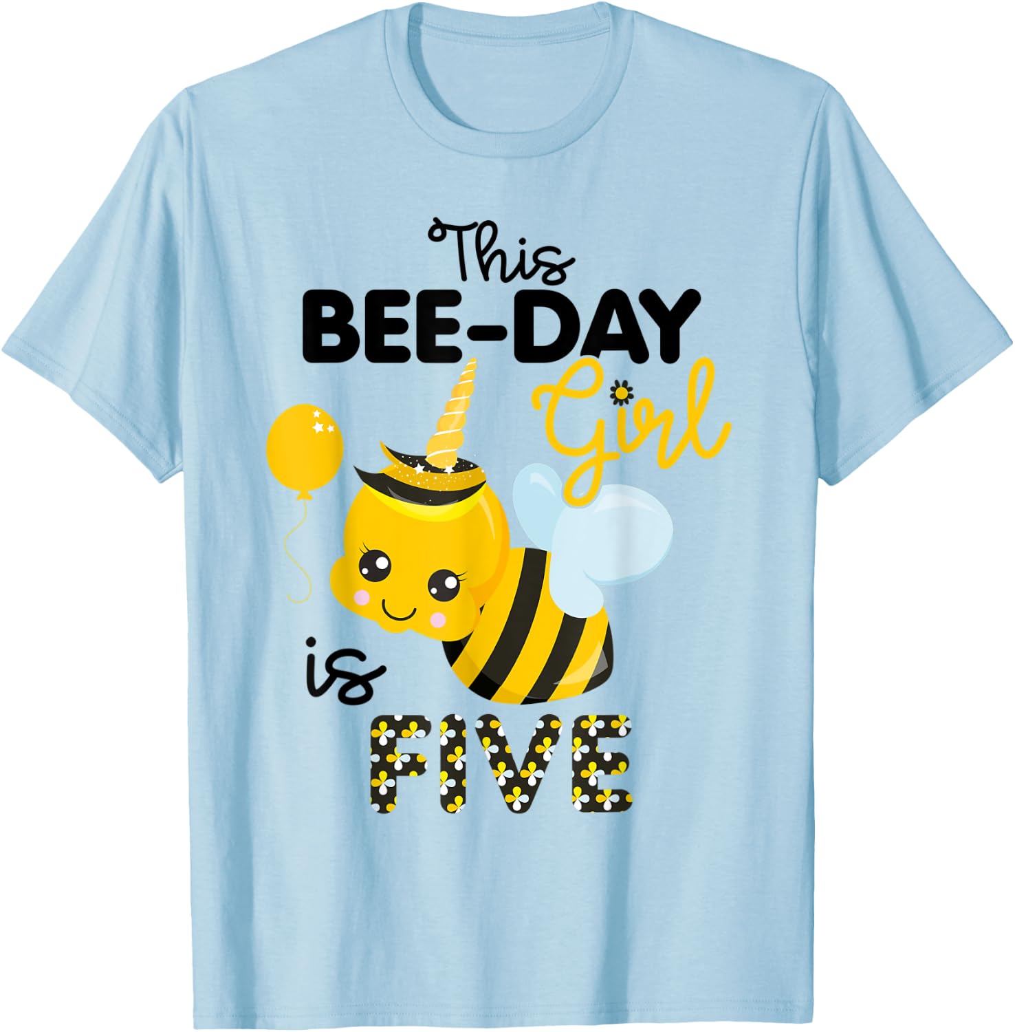 5th Birthday Girl Bee Themed 5 Year Old Bday Matching Party T-Shirt - T-Shirt | Light Blue