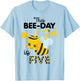 5th Birthday Girl Bee Themed 5 Year Old Bday Matching Party T-Shirt - T-Shirt | Light Blue