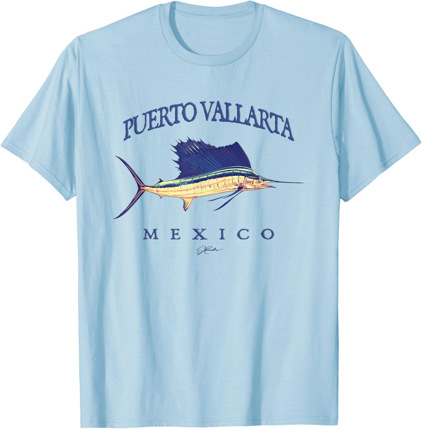 JCombs: Puerto Vallarta, Mexico, Vintage Sailfish T-Shirt - T-Shirt | Light Blue