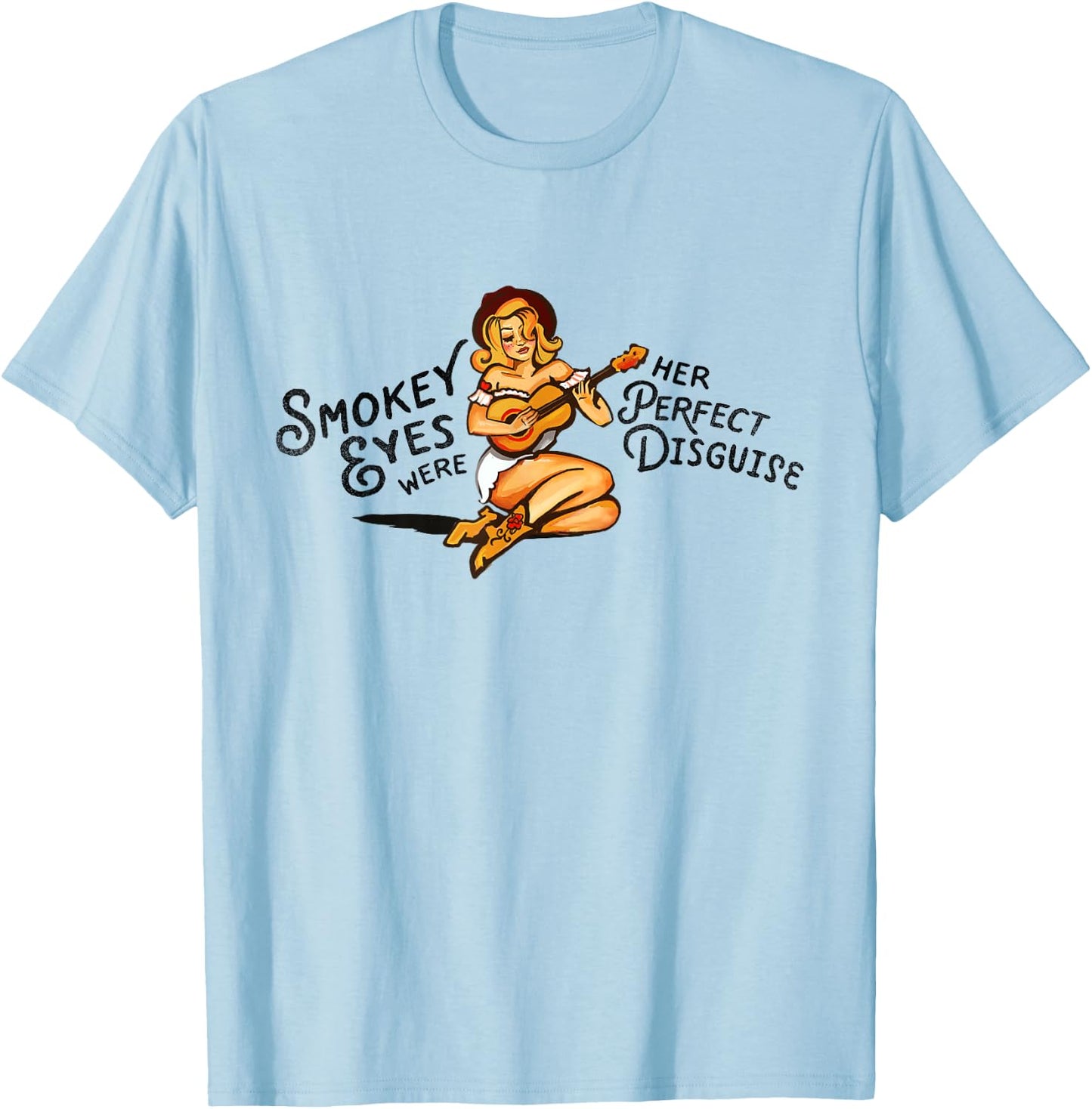 Smokey Eyes Were Her Perfect Disguise. Cute Vintage Pinup T-Shirt - T-Shirt | Light Blue