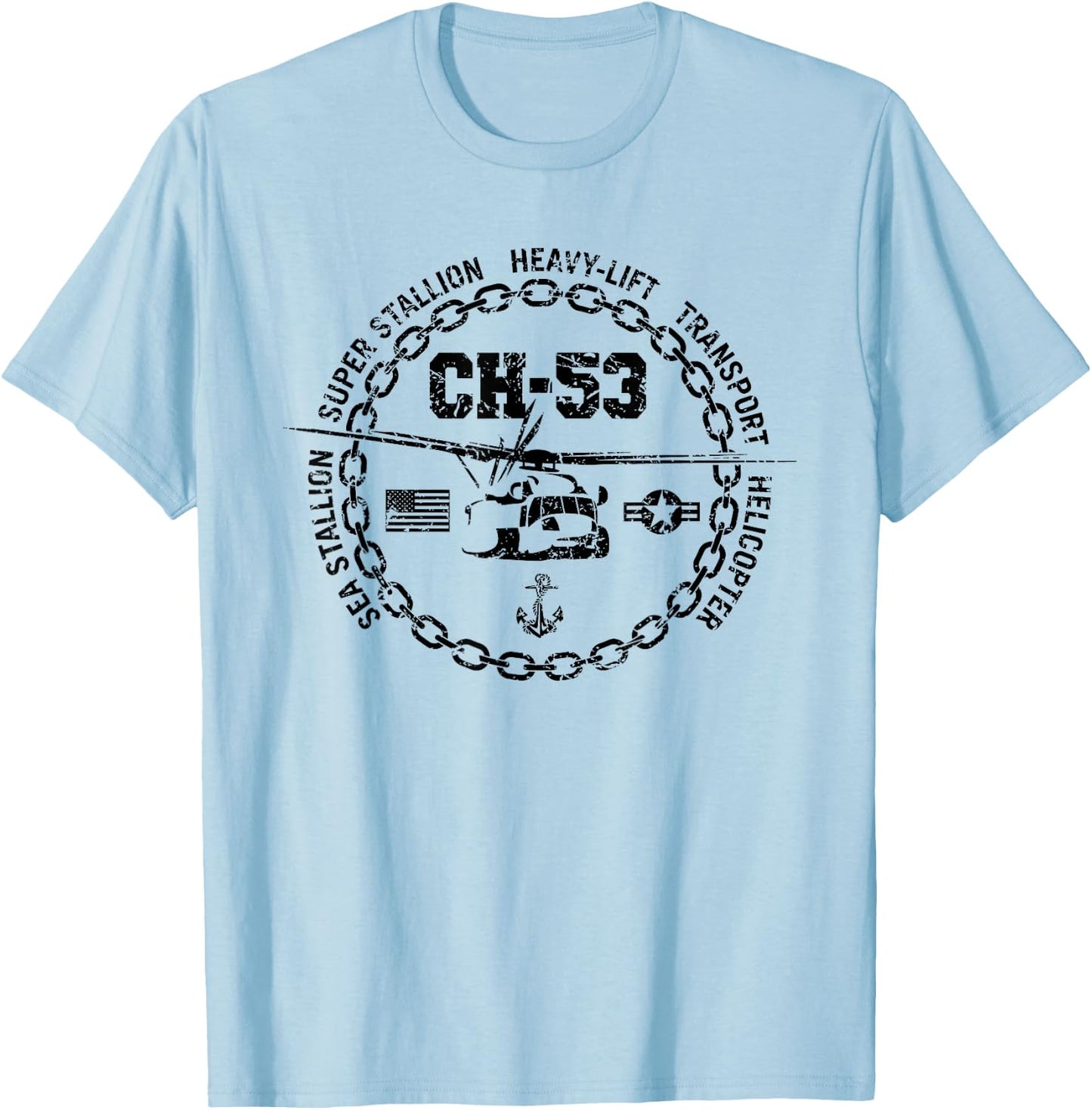 CH-53 Military Helicopter Vintage Distressed Style Design T-Shirt - T-Shirt | Light Blue
