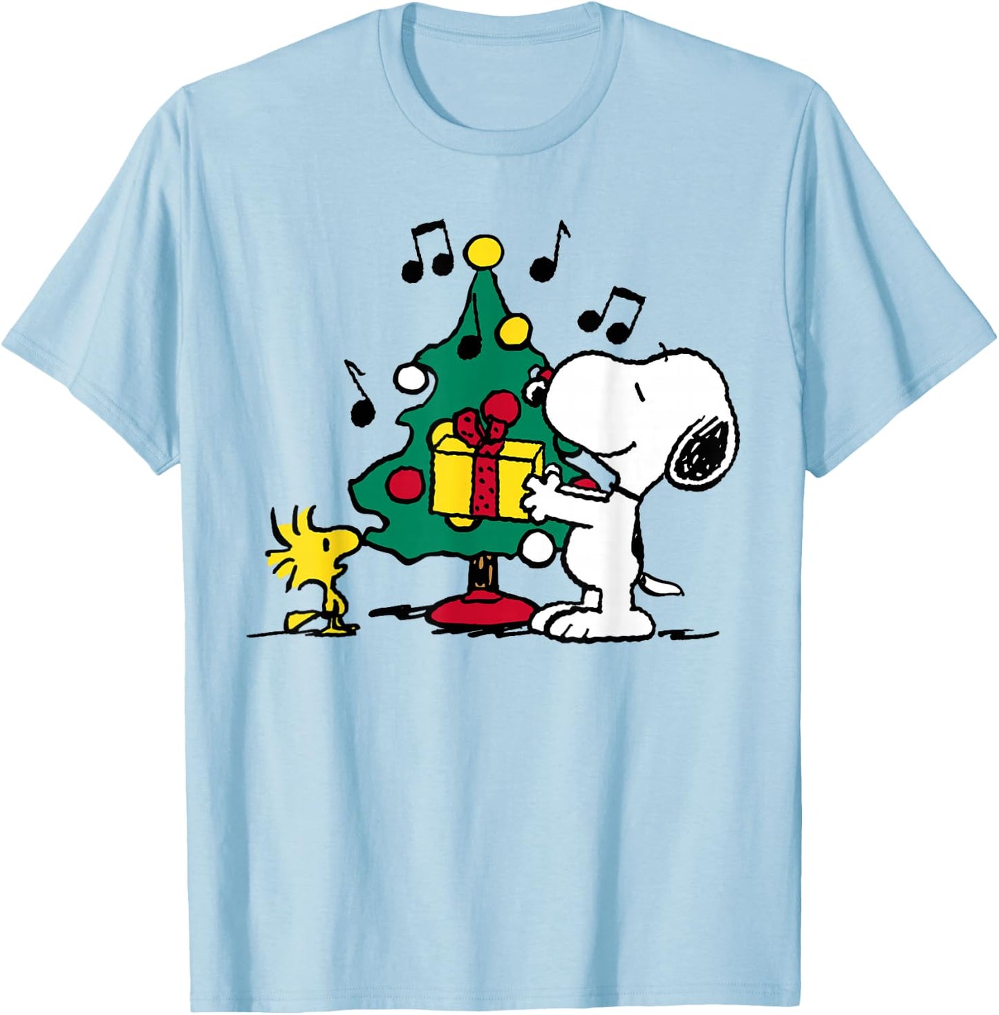 Peanuts Snoopy and Woodstock Holiday Christmas Tree T-Shirt - T-Shirt | Light Blue