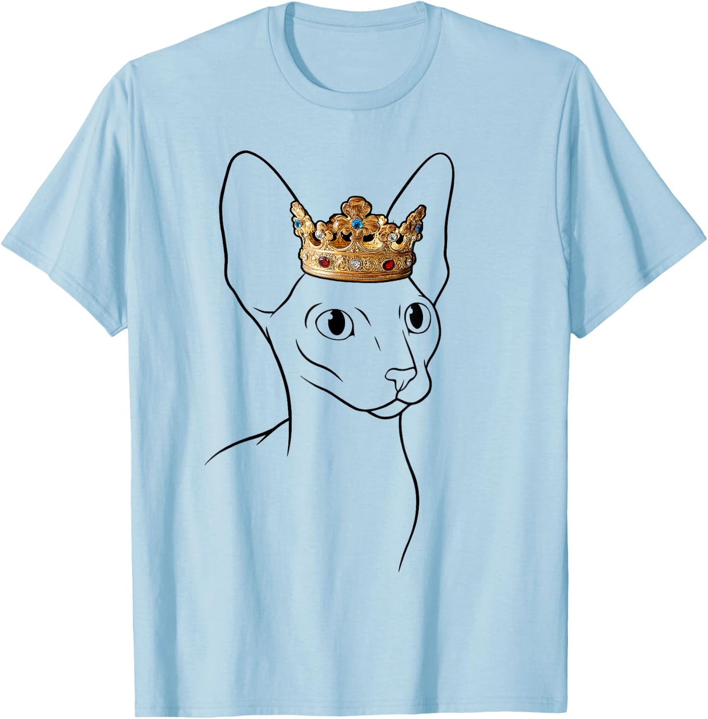 Cornish Rex Cat Wearing Crown Men Women Girls Kids T-Shirt - T-Shirt | Light Blue