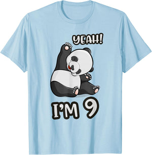 9th Birthday Cute Panda yeah im 9 Years old girl Gif T-Shirt - T-Shirt | Light Blue