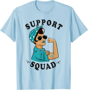 "Support Squad" Teal Ribbon Bandana Women Ovarian Cancer T-Shirt - T-Shirt | Light Blue