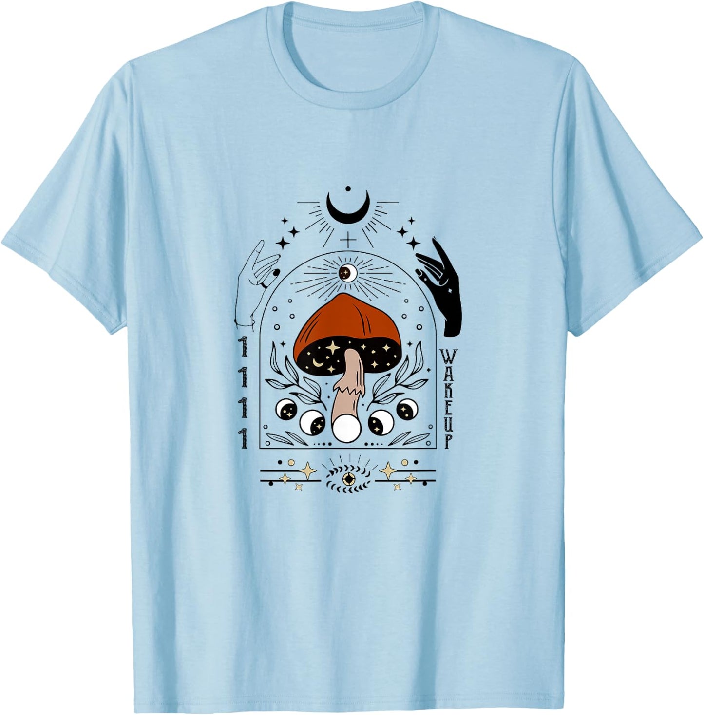 1111 Wake Up Angel Number Spiritual Mystical Mushroom 11:11 T-Shirt - T-Shirt | Light Blue