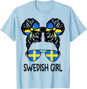 Swedish Girl Messy Hair Sweden Pride Patriotic Kids T-Shirt - T-Shirt | Light Blue