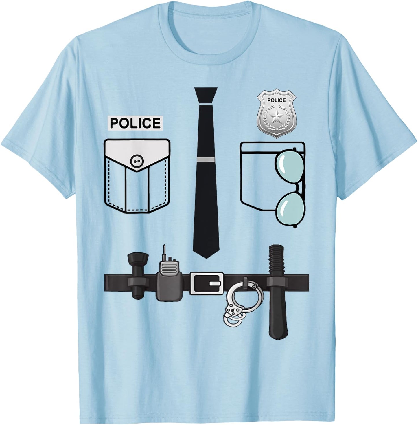 Police Uniform Costume Halloween Policeman Kids Toddler Boys T-Shirt - T-Shirt | Light Blue