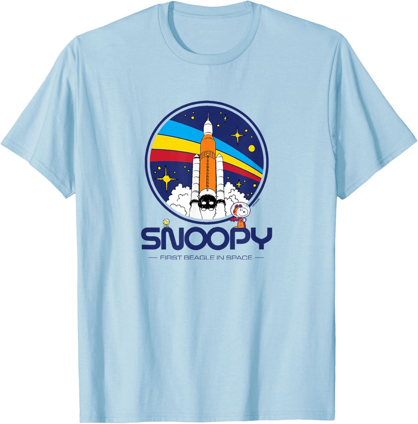 Peanuts - Snoopy First Beagle In Space Rocket Shuttle T-Shirt - T-Shirt | Light Blue