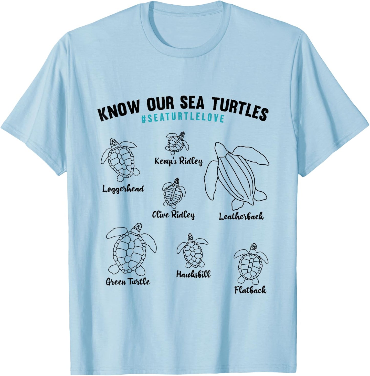 Know Our Sea Turtles - Sea Turtle Species for Sea Turtle T-Shirt - T-Shirt | Light Blue