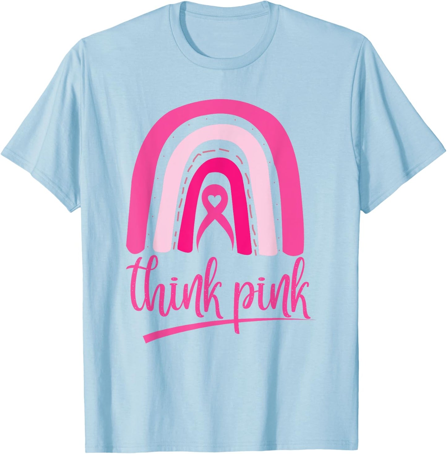 Think Pink Ribbon Rainbow Breast Cancer Awareness Awareness T-Shirt - T-Shirt | Light Blue