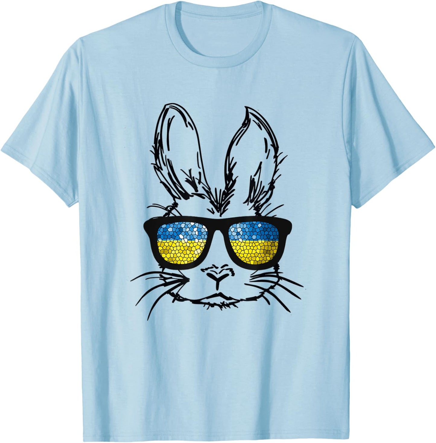Cute Bunny Face Wearing Glasses Ukraine Flag Easter Day T-Shirt - T-Shirt | Light Blue