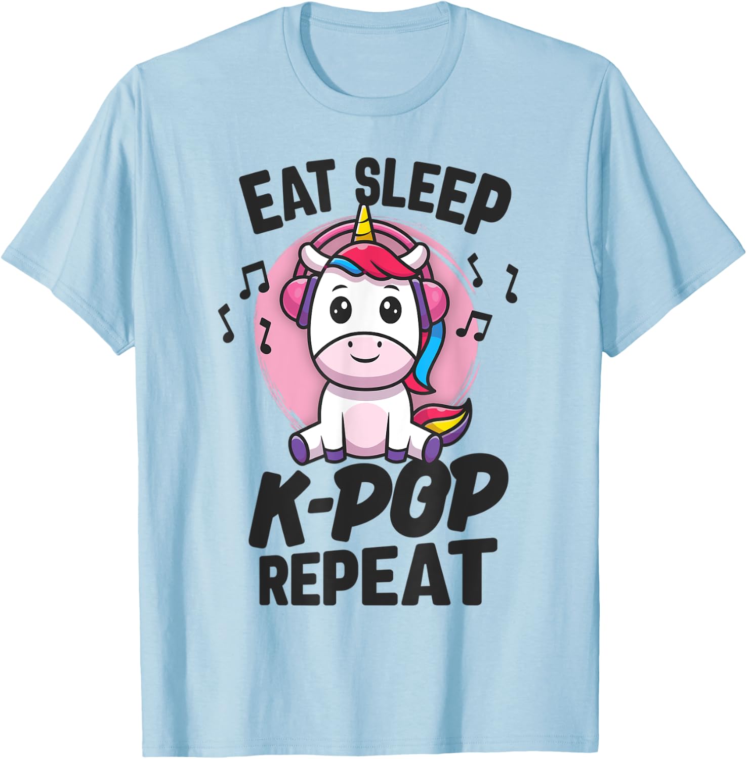 Eat Sleep KPop Repeat Kawaii Unicorn Korean Merchandise T-Shirt - T-Shirt | Light Blue