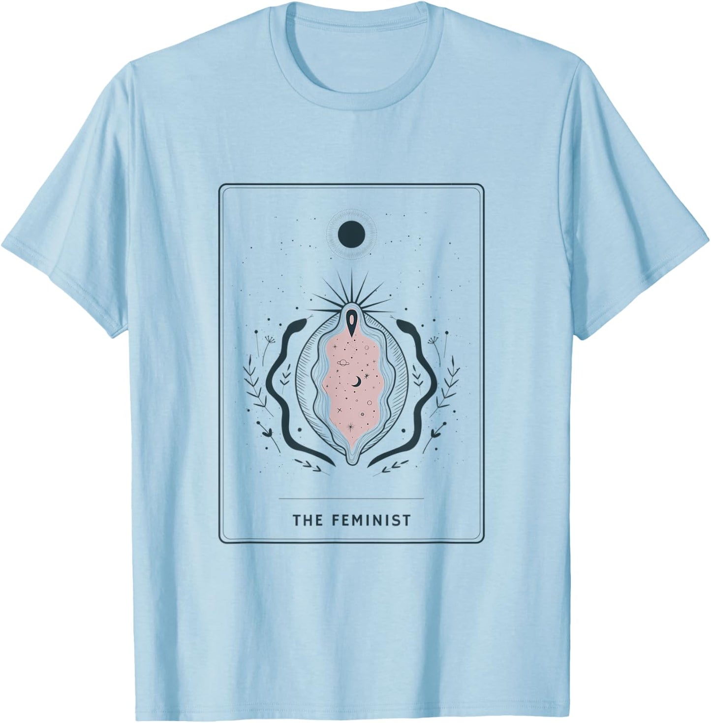 The Feminist Tarot Card - Celestial Moon and Snakes - Pagan T-Shirt - T-Shirt | Light Blue