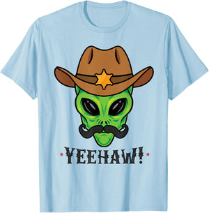 Space Yeehaw Alien Cowboy Halloween Alien Western T-Shirt - T-Shirt | Light Blue