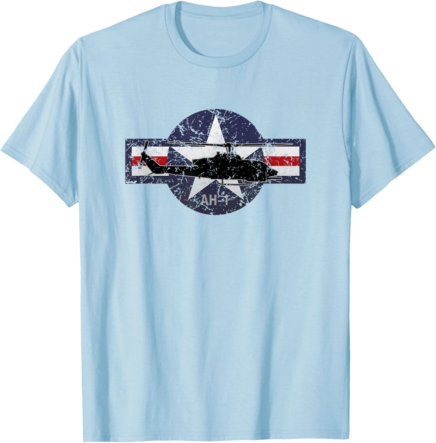 Military AH-1 Helicopter USA Roundel Distressed Style T-Shirt - T-Shirt | Light Blue