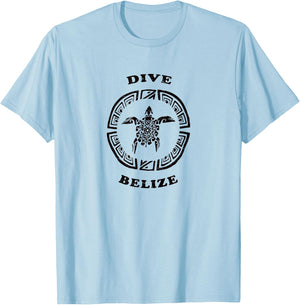 Dive Belize Vintage Tribal Turtle Gift T-Shirt - T-Shirt | Light Blue