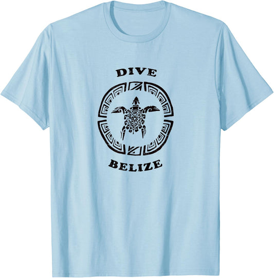 Dive Belize Vintage Tribal Turtle Gift T-Shirt - T-Shirt | Light Blue
