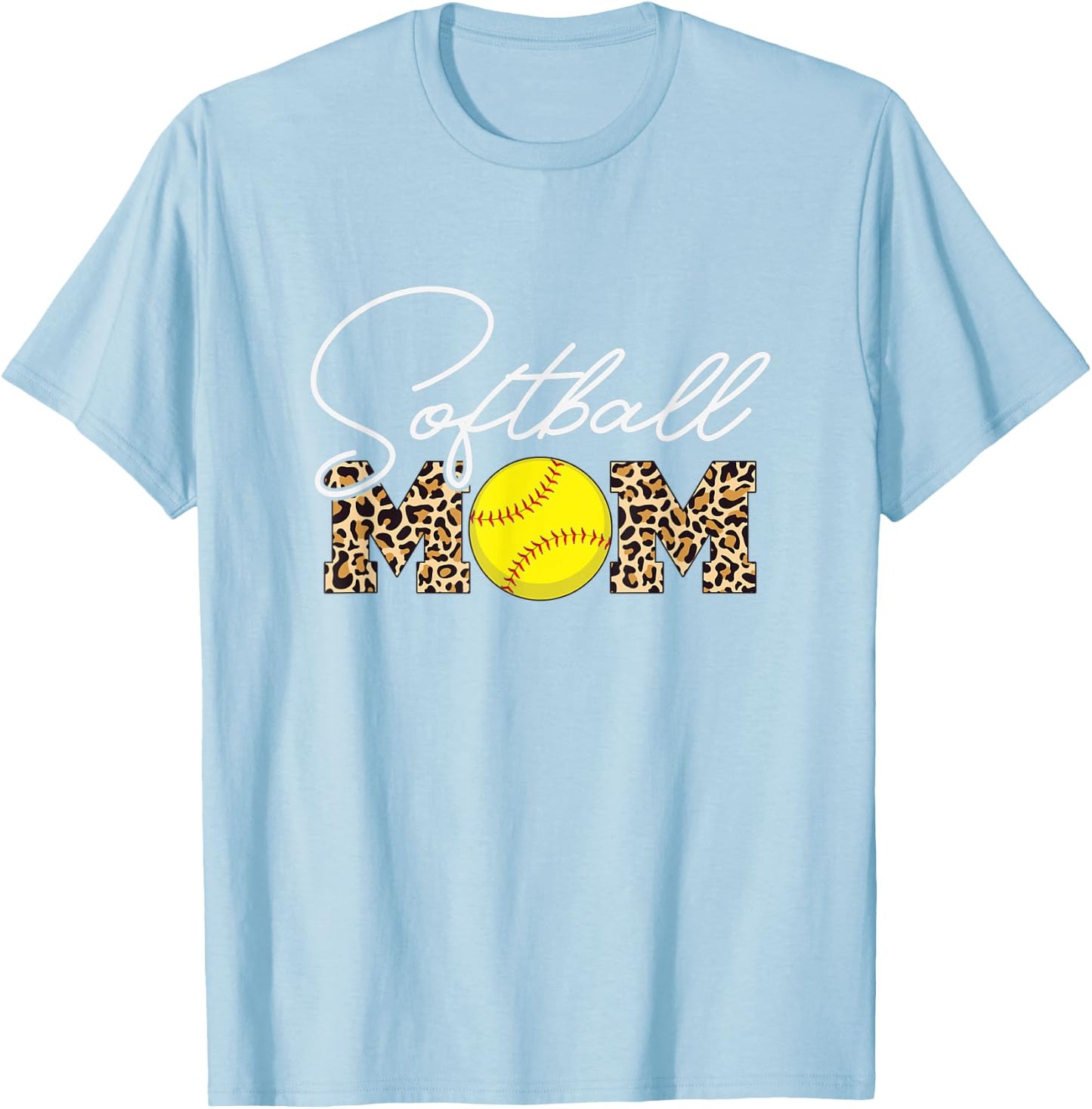 Softball Mom - Leopard Print - Light Blue T-Shirt - T-Shirt | Light Blue