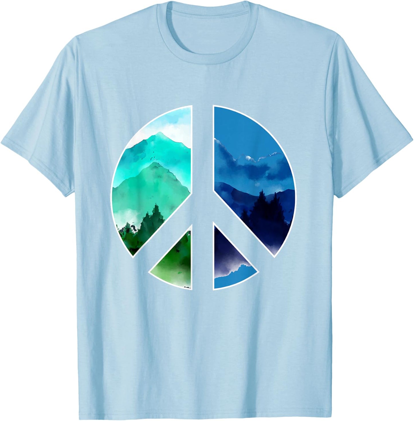 Outdoor Mountains Wildlife Peace Sign Nature T-Shirt - T-Shirt | Light Blue